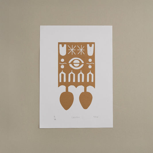 Welsh Lovespoon Lino Print Handmade in Wales