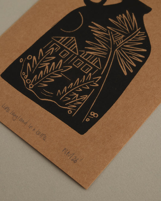 Little Langland in a bottle - Lino Print