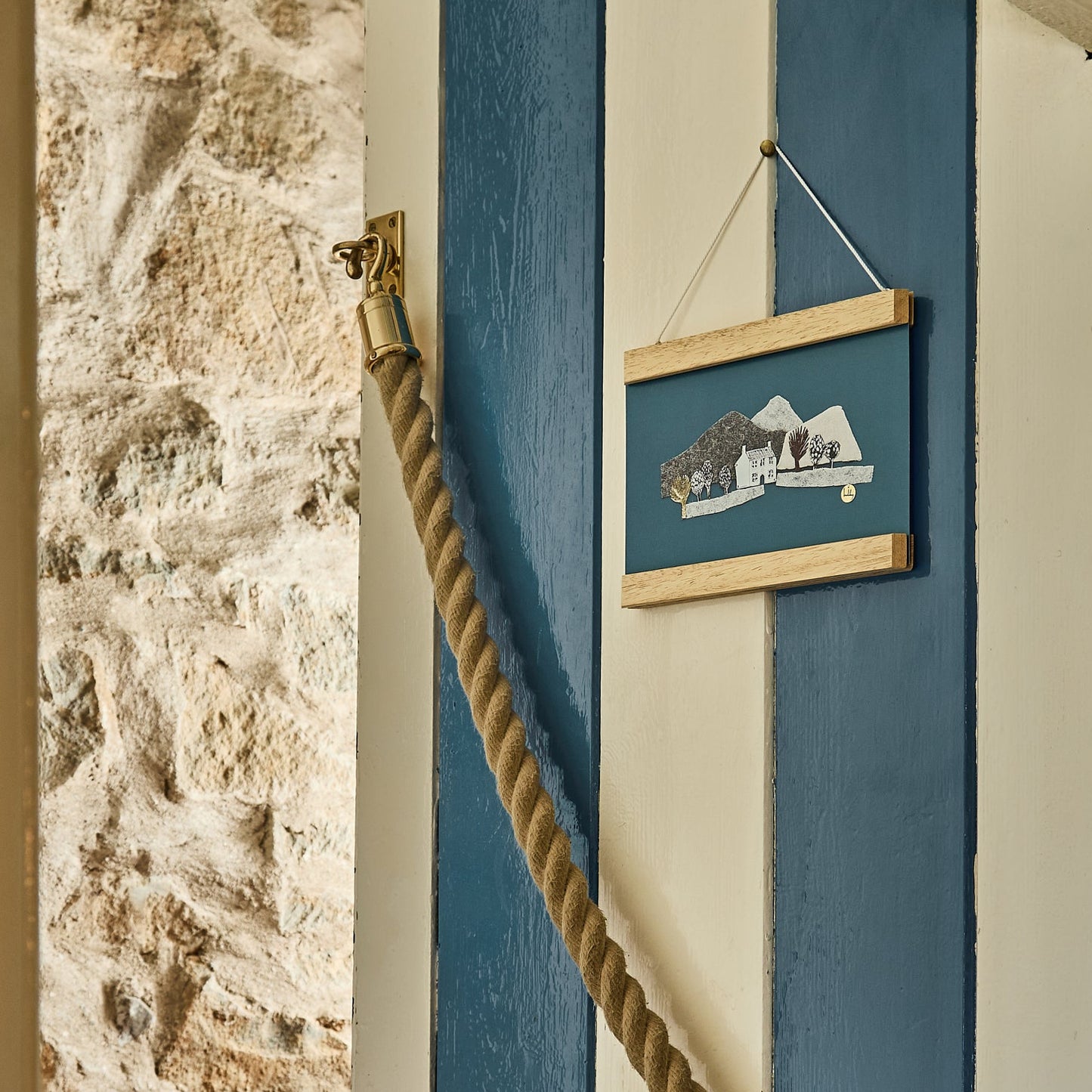 welsh landscape print blue