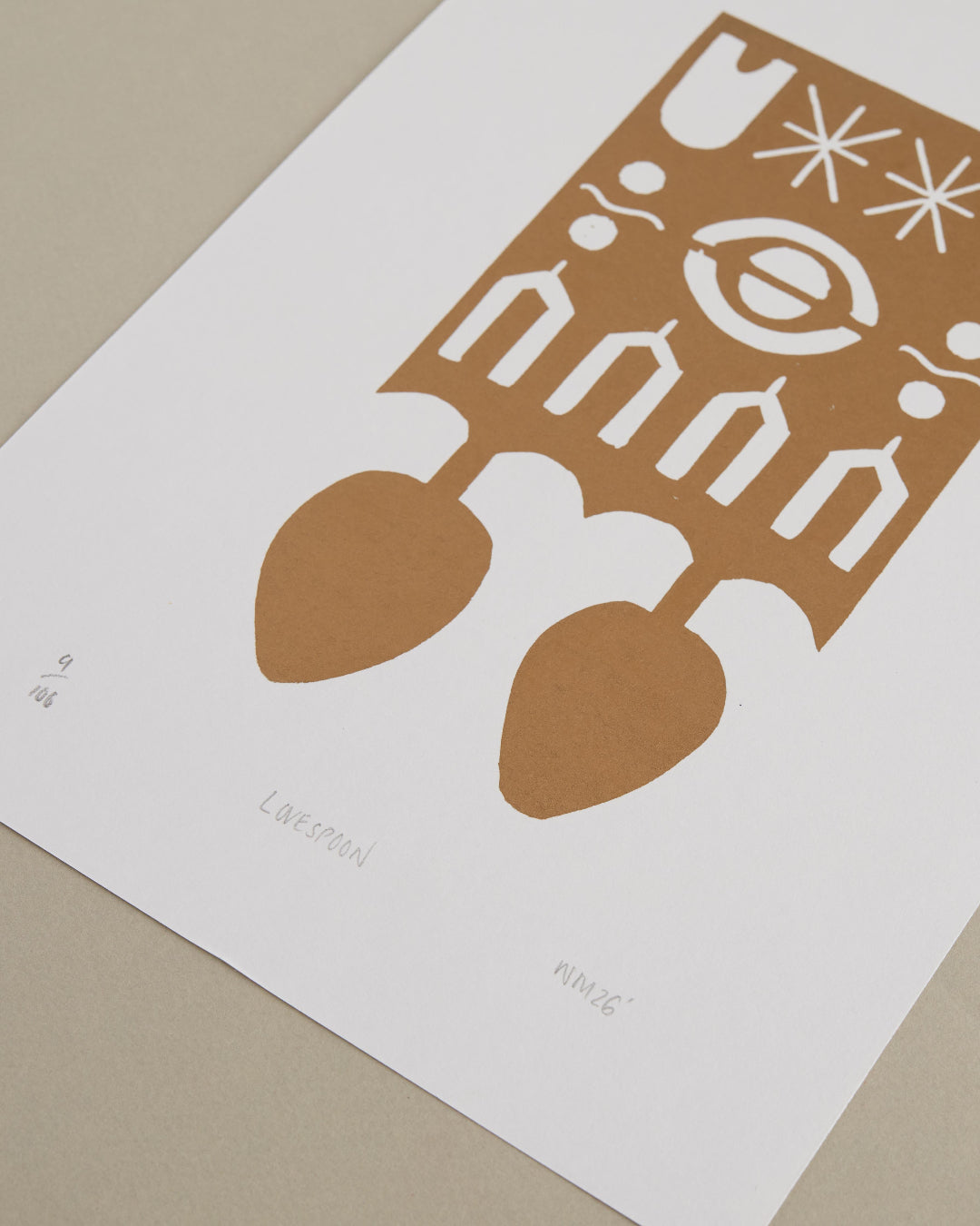 Original Gold Welsh Lovespoon Lino Print 