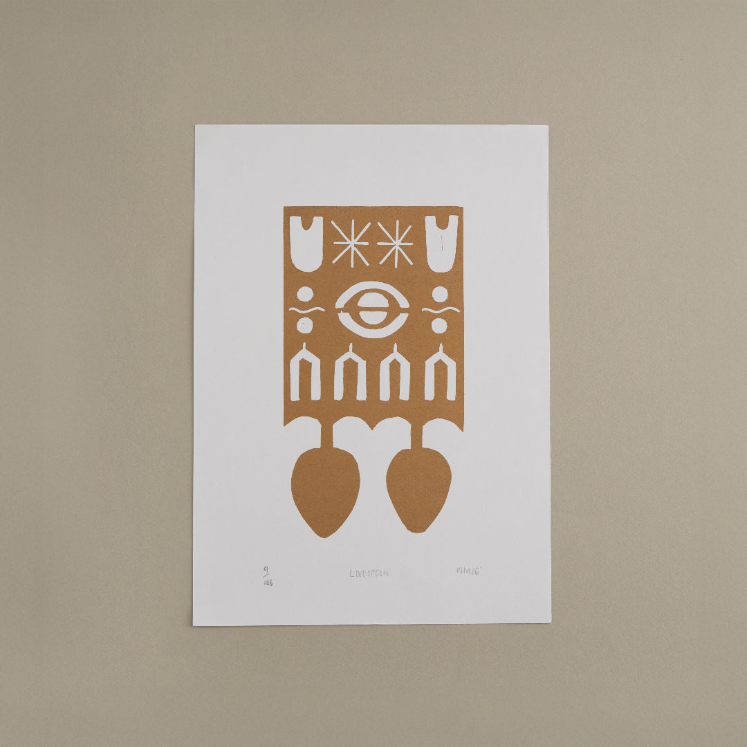 Welsh Lovespoon Lino Print Handmade in Wales 