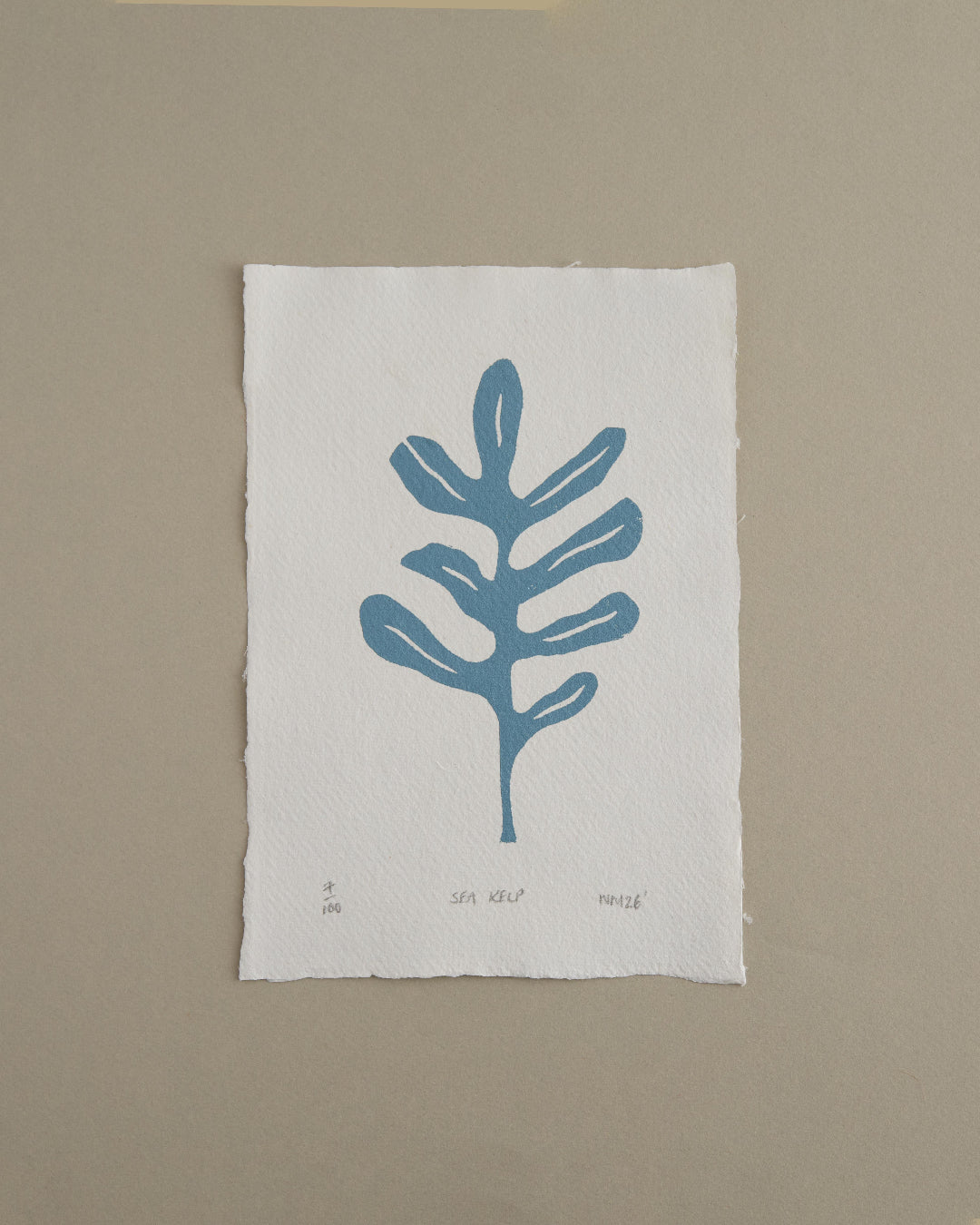 handmade in Wales sea kelp lino print 