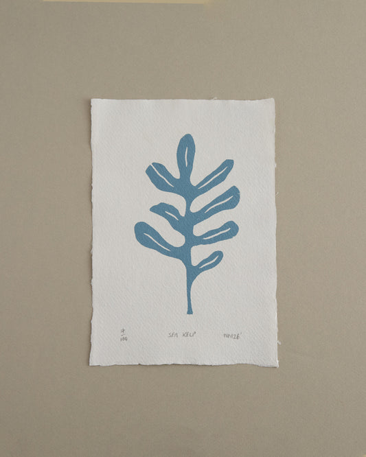 handmade in Wales sea kelp lino print 