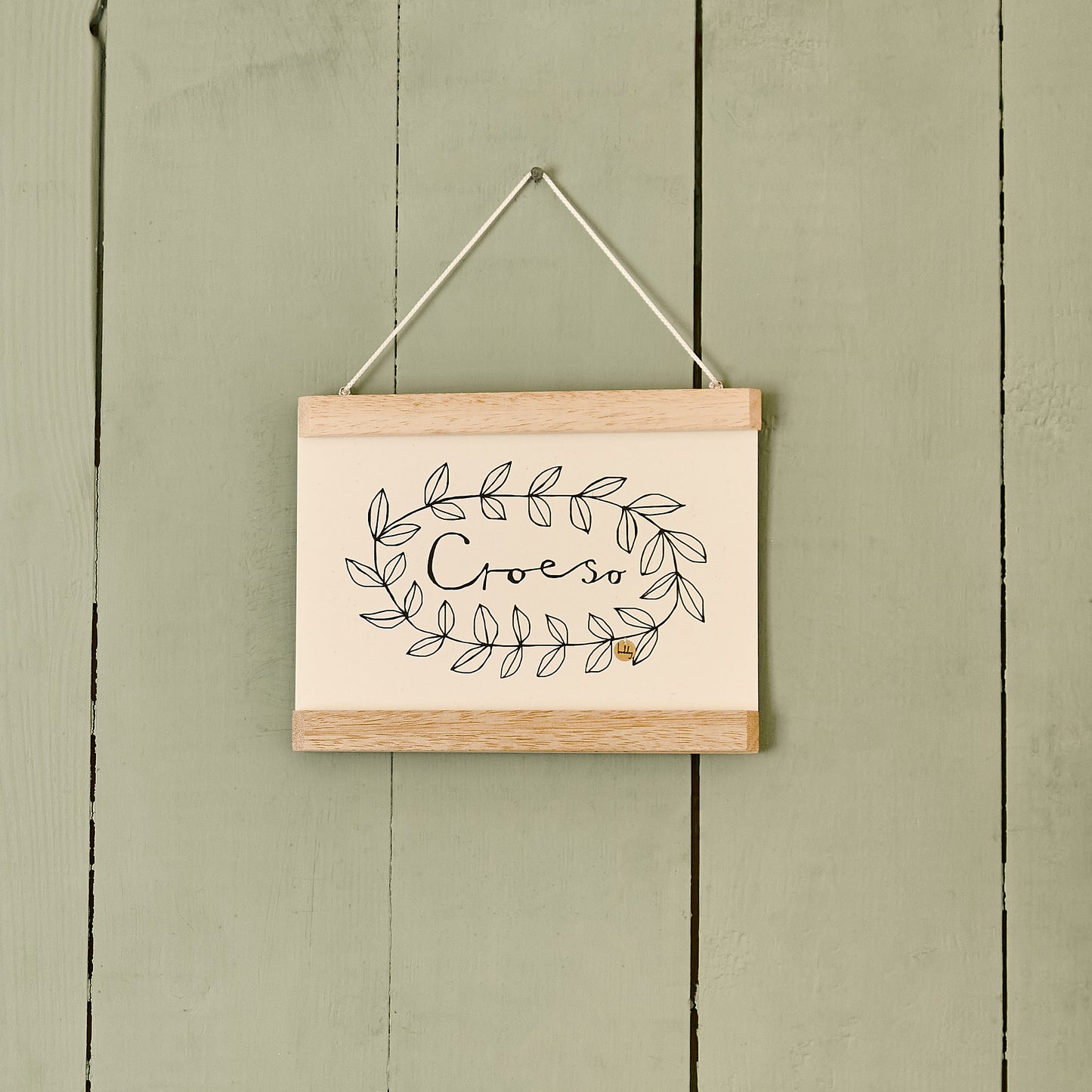welsh croeso print wooden hanger 