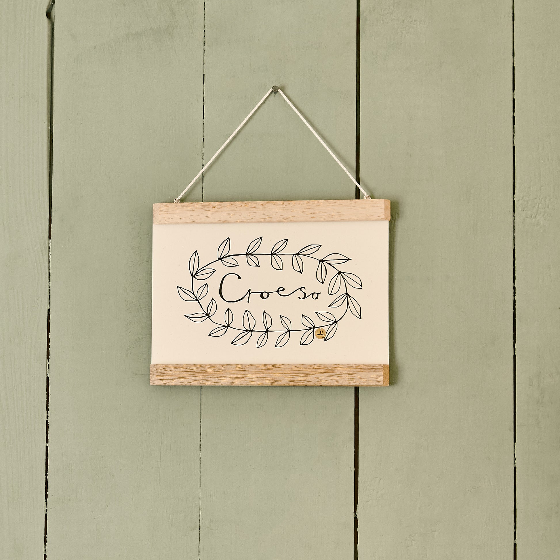welsh croeso print wooden hanger 
