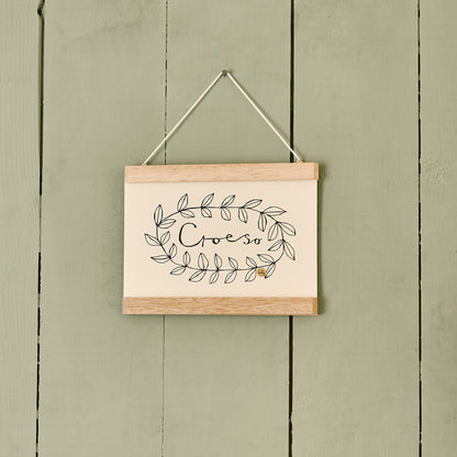 welsh croeso print wooden hanger 